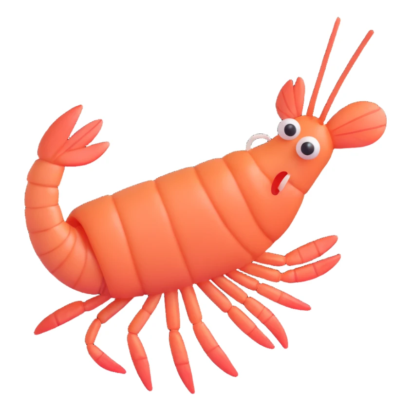realistic shrimp, 3D emoji style sticker