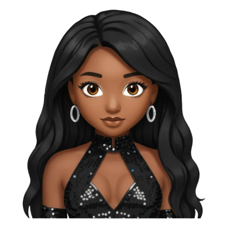 Normani from Fifth Harmony with long black hair, black sequin outfit sticker
