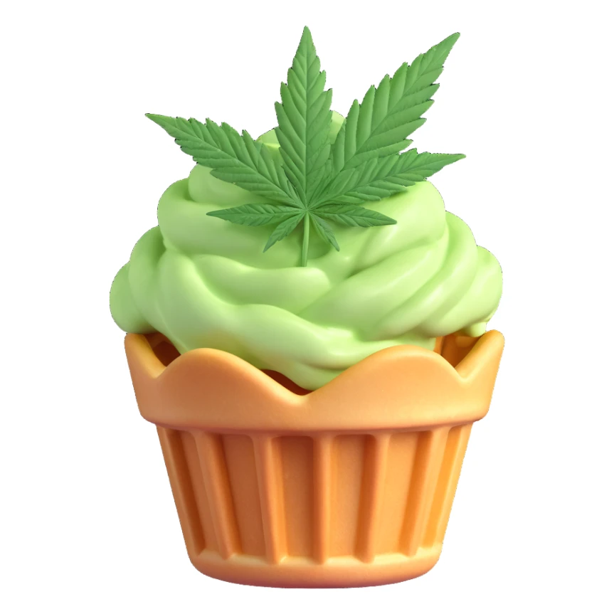 colorful gelato in a waffle cup with cannabis leaf sticker