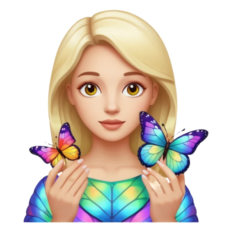 Cabelos de cor morro uma mulher branca com uma borboleta na sua mão sticker