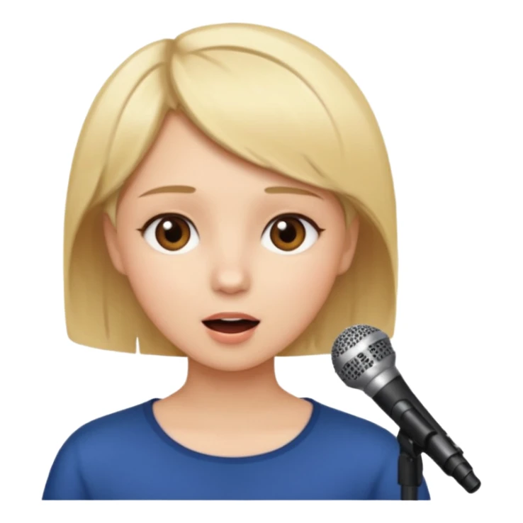 Crea una chica cantando con pelo rubio corto con ojos cafes  sticker