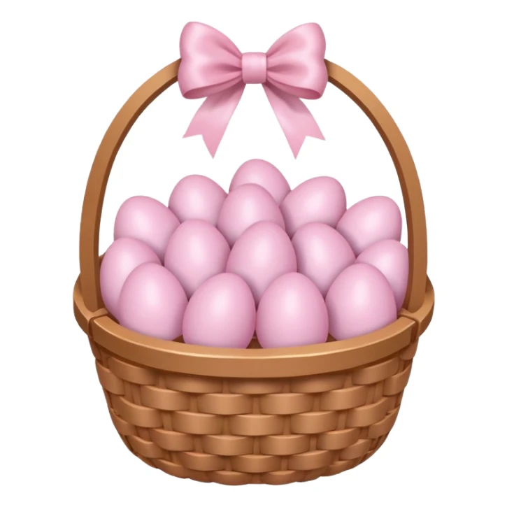white basket full of light pink easter eggs with a light pink bow at the center sticker