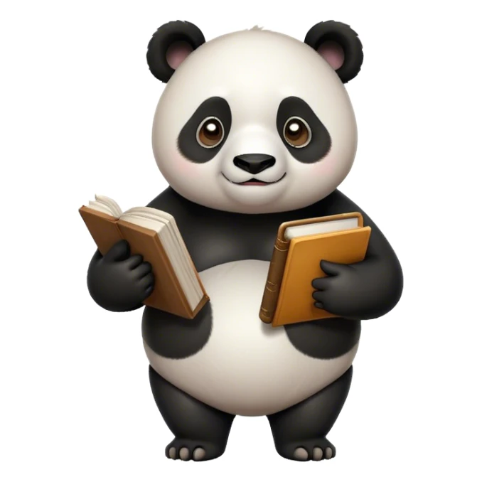 Panda shrugging his shoulders and hands with book in one hand and smartphone in the other sticker