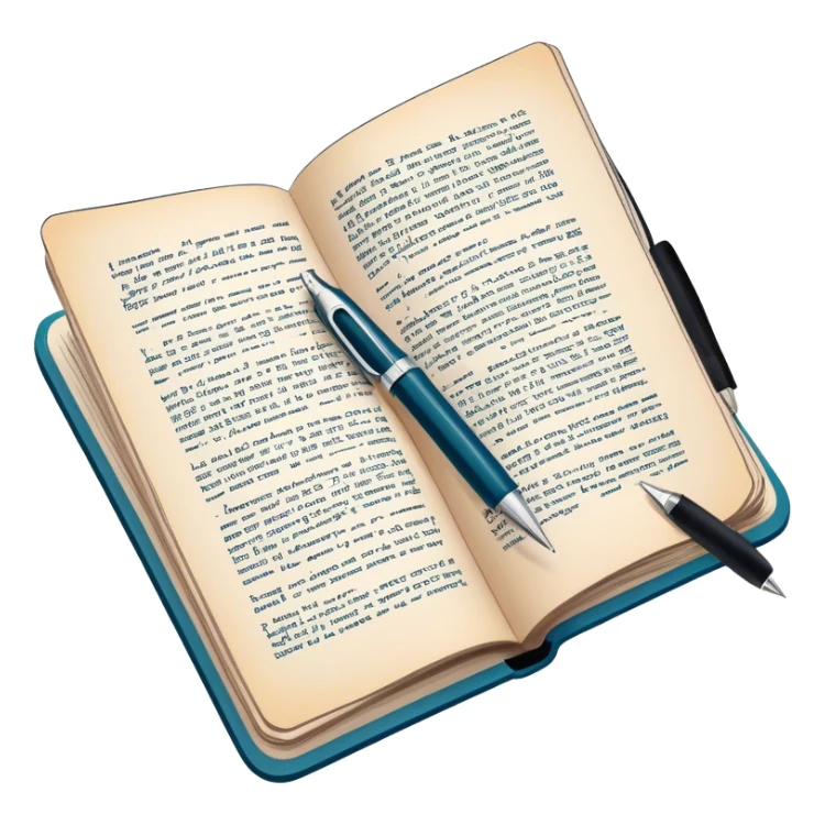 Create a detailed emoji representing the process of writing texts for comic books. The design should feature a large, open comic book with vintage comic strips visible on its pages. A pen should be shown writing text on one of the comic panels, but without a hand. The pencil should appear as though it is actively creating the dialogue or narration. Use a classic color palette with muted tones for the comic book and brighter accents on the pencil to draw attention to the writing process. Do not include any emojis or smiley faces. Make the background transparent. sticker