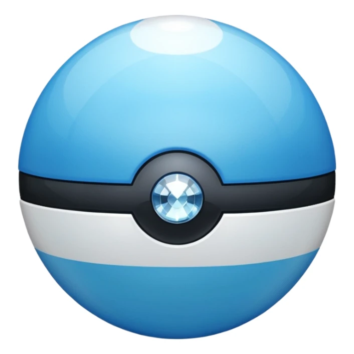 blue pokeball emoji, top half is a more saturated blue, bottom half is white, black stripe, with a white sheen, with a pearlescent finish, with a diamond effect sticker