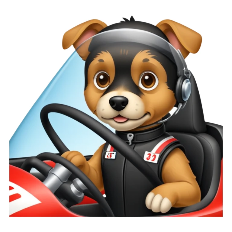 black and tan terrier driving a racecar sticker