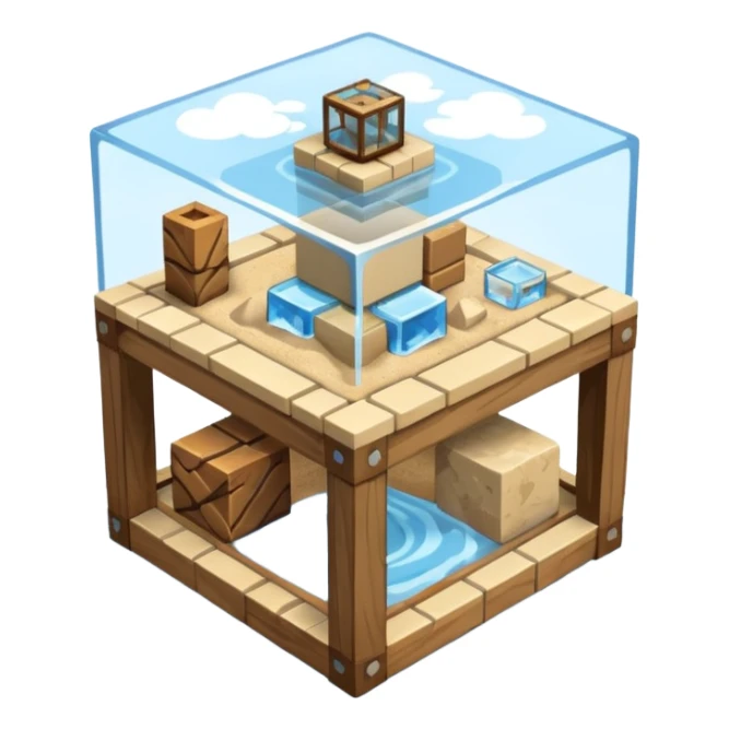 crafting table with tools, stone, wood, glass, sand, steam, water... like a minecraft style cube crafting table 100% like a minecraft table crafting sticker