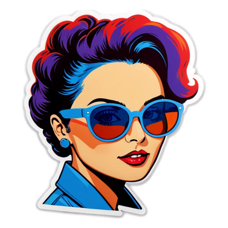 Pop art women with blue hear with sunglasses  sticker