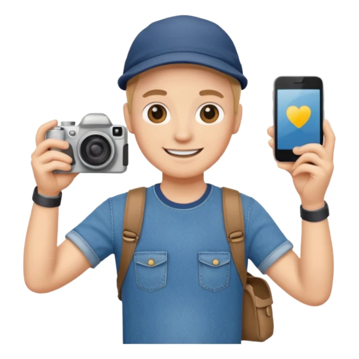 a tourist in europe holding a camera not wearing khaki sticker