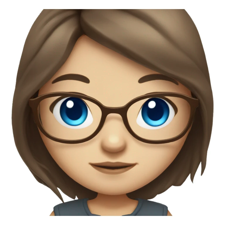 chibi girl with long brown hair, blue eyes and brown glasses sticker