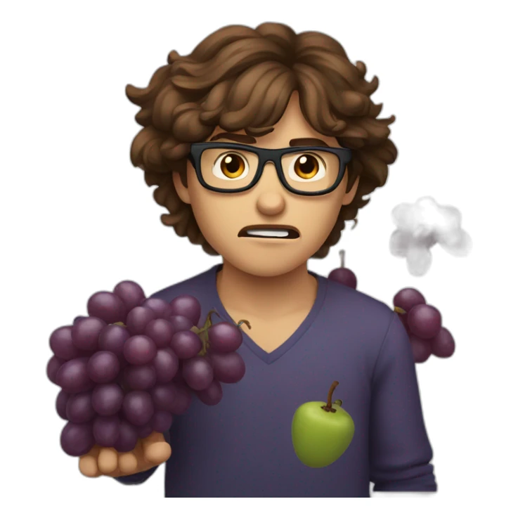 brown haired young and angry men with glasses violently throwing grapes sticker