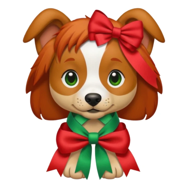 dog with head ribbon and green shirt sticker