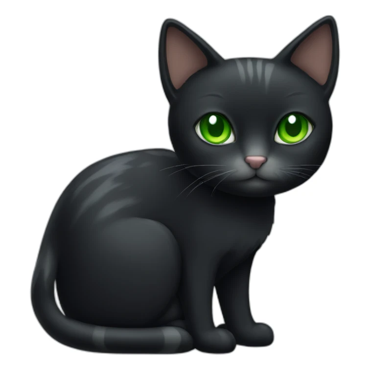 A black cat with green eyes with a white mustache, a white stripe on its nose, a full-length white breast and white paws sticker