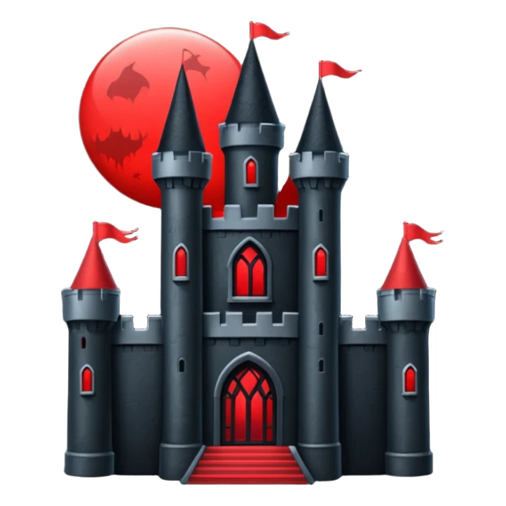iOS sticker, dark castle, black walls, red windows, minimal fantasy sticker