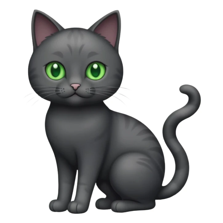 full body gorgeous solid dark grey cat with green eyes, white paws playing sticker