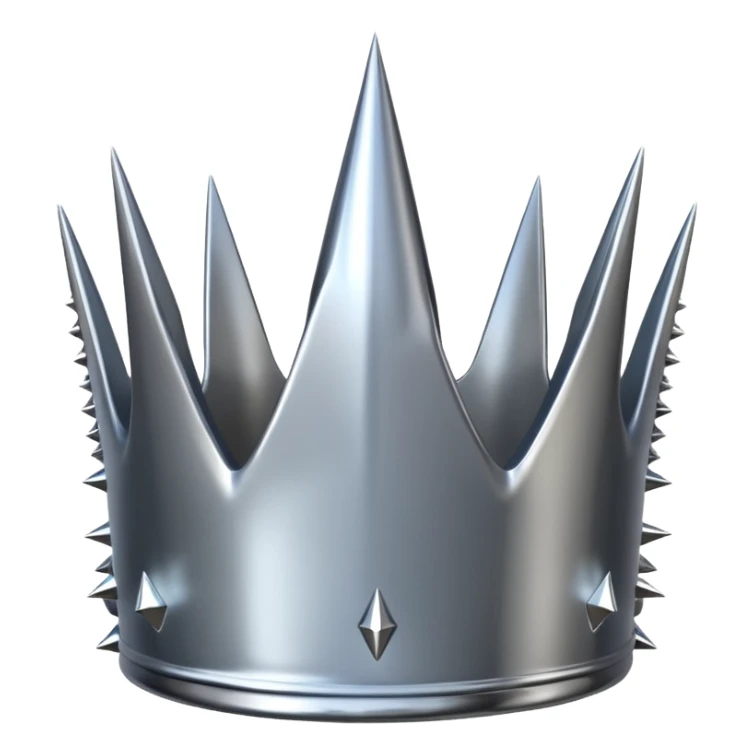 A spiked crown emoji made of silver chrome, sharp yet rounded metallic spikes, glossy reflections, aggressive luxury swag aesthetic, iOS emoji style, centered, clean white background sticker