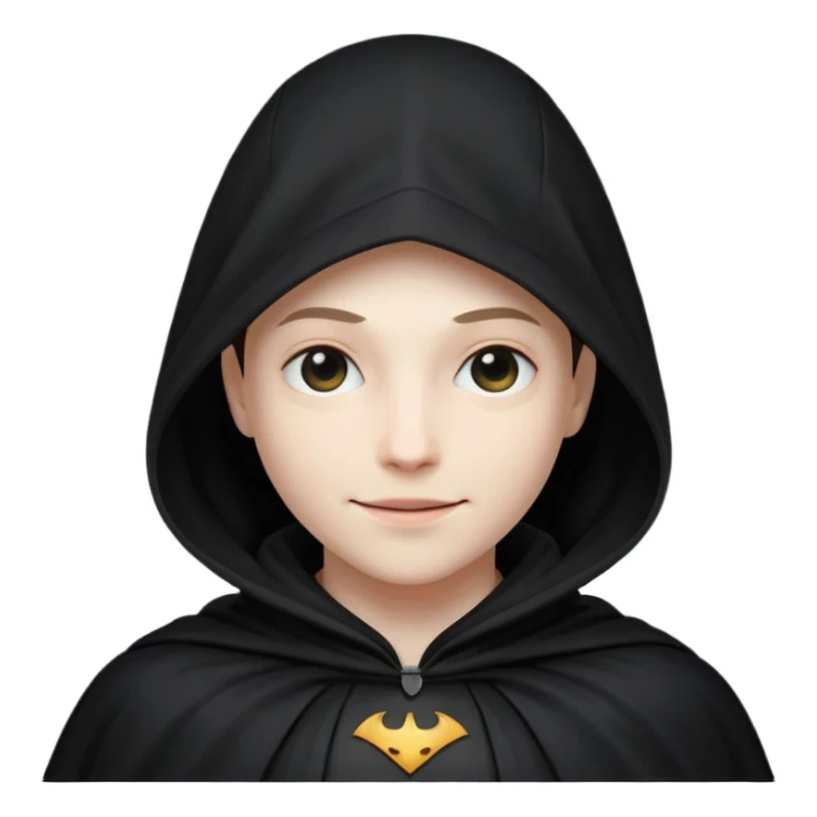 character with a black cape and a hood, face hidden in shadow, only a mysterious smile visible sticker