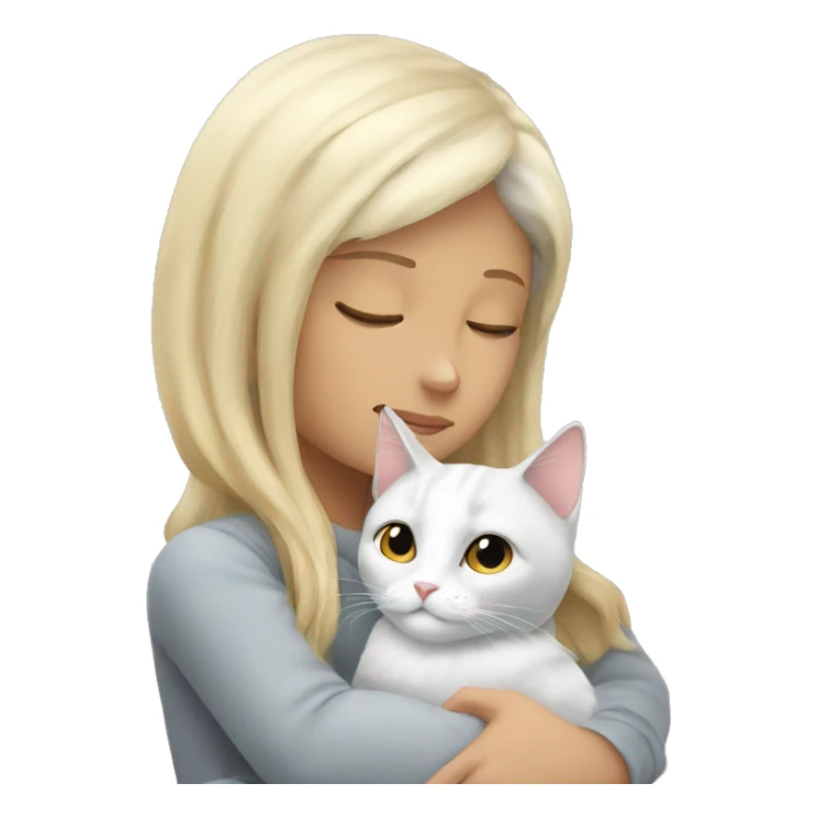 white grey cat cuddling with blonde girl sticker