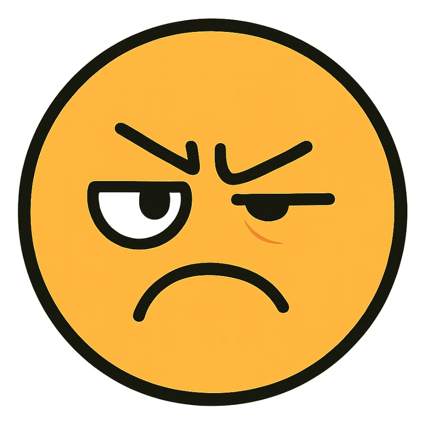 flat toon style yellow face with one eye half-closed and the other open, angry expression sticker