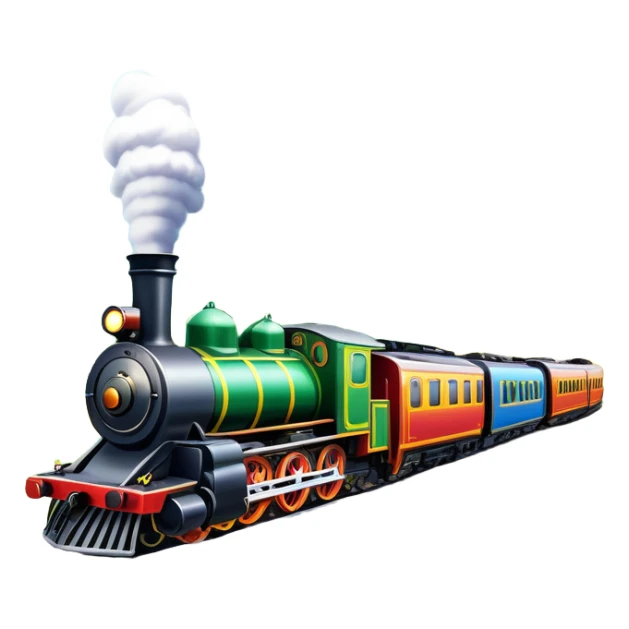 An icon showing a vibrant PC game train simulator scene with a steam locomotive traveling through a colorful countryside. The design features lush landscapes, winding tracks, and detailed railway elements, symbolizing the strategy and creativity of simulation games. Transparent background sticker