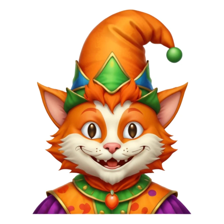 crazy funny colorful cat jolly joker, medieval, vintage, court jester, mac os icon, orange color sticker
