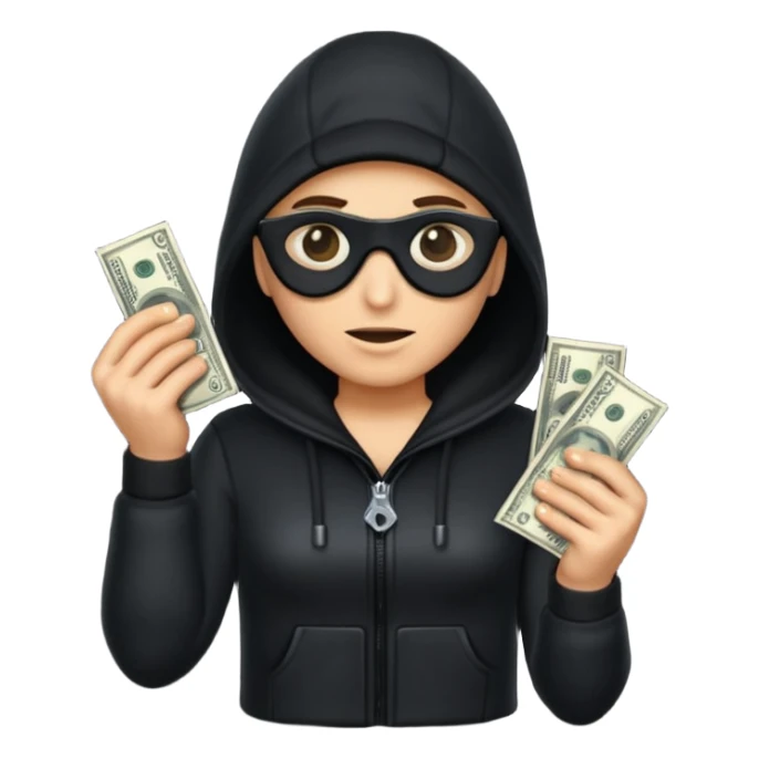 Robber with money na mão direita com uma blusa de frio preta  sticker