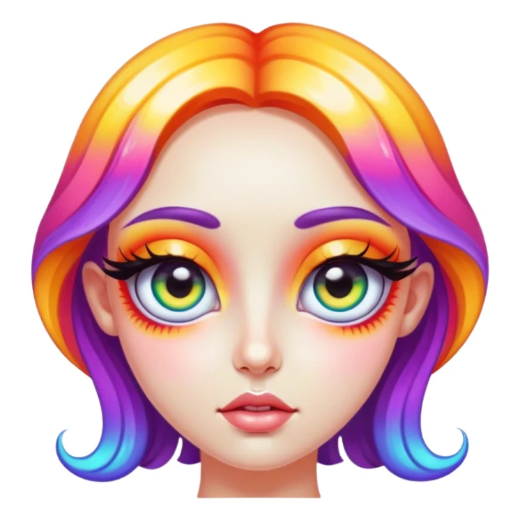 Psychedelic girl with large glistening eyes, ultra realistic details sticker