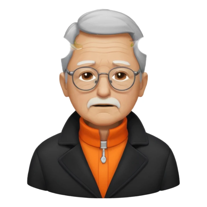 old man with orange high collar shirt and a thick coat wearing glass while closing his eyes sticker