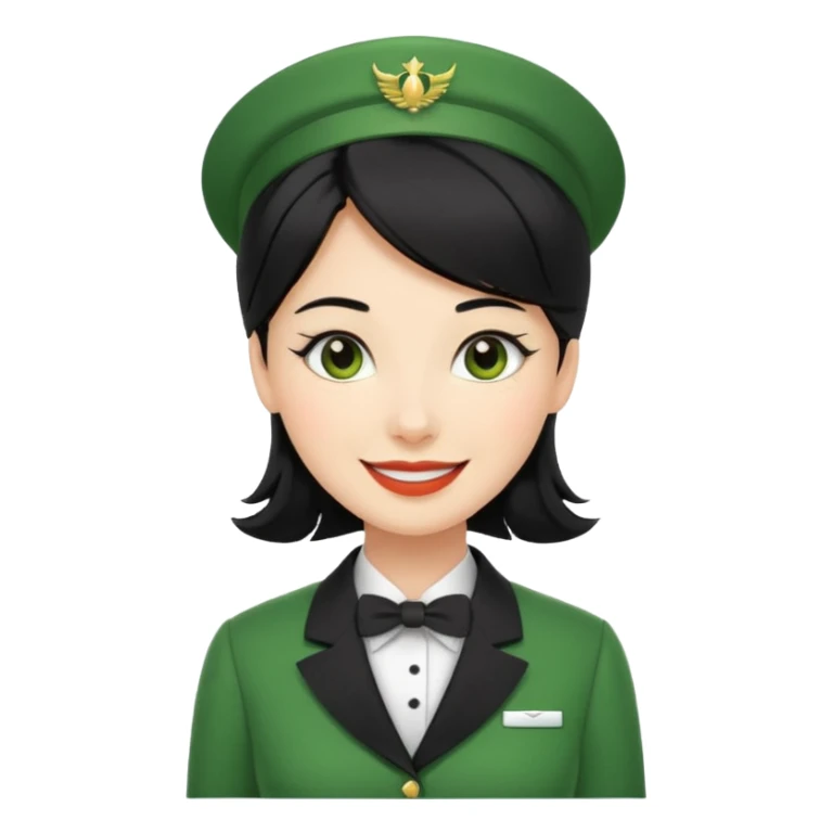 Lady hotel butler with green uniform black hair  sticker