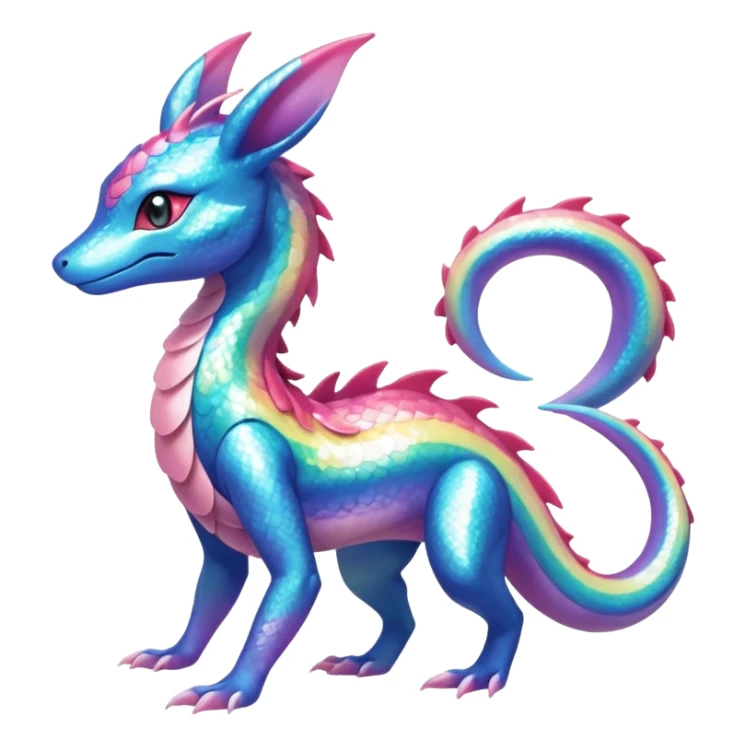 Shiny Sparkly beautiful gorgeous ethereal Rainbow Scaley Exotic Salandit-Aurorus-Sylveon-Suicune-Dragonair-Fakémon-hybrid-creature (full body) sticker