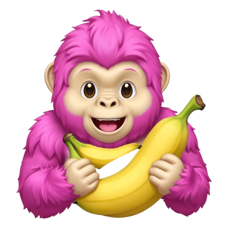 A pink emoji gorilla holding a banana sticker