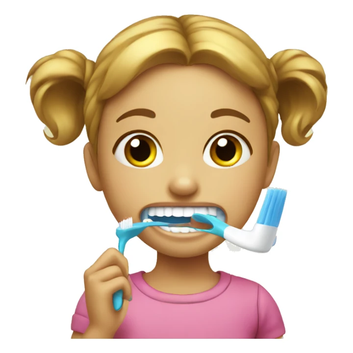a little girl brushing teeth sticker
