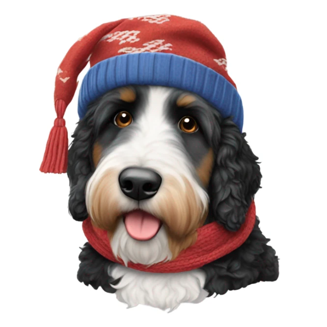 Bernedoodle with knoxville smokies hat and scarf sticker