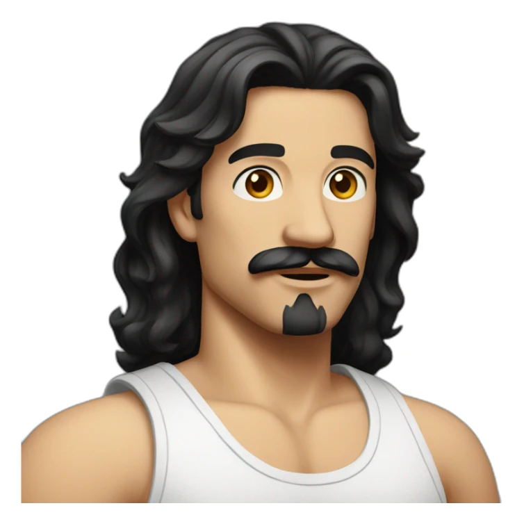 MAN WITH MUSTACHE AND LONG BLACK HAIR AND WHITE TANK TOP sticker