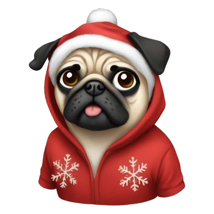 Pug christmas anime wearing hoodie sticker