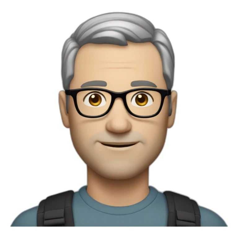 middle age lean white man, black short hair, black glasses, blueeyes sticker