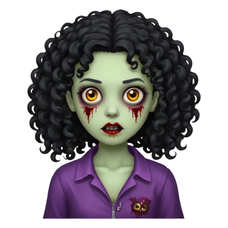 girl zombie with big black curly hair  sticker