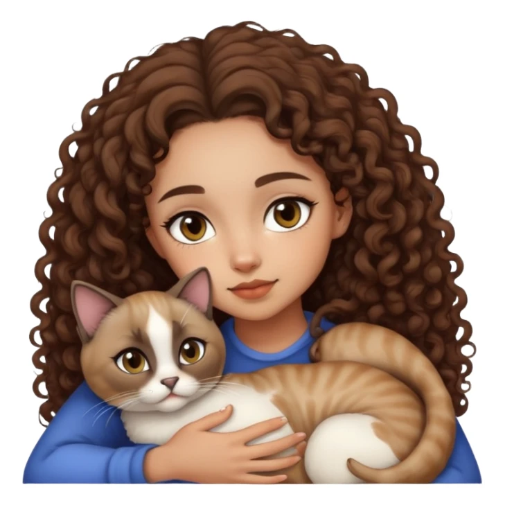 lightskin curly hair dark eyes girl snuggling with siamese cat sticker