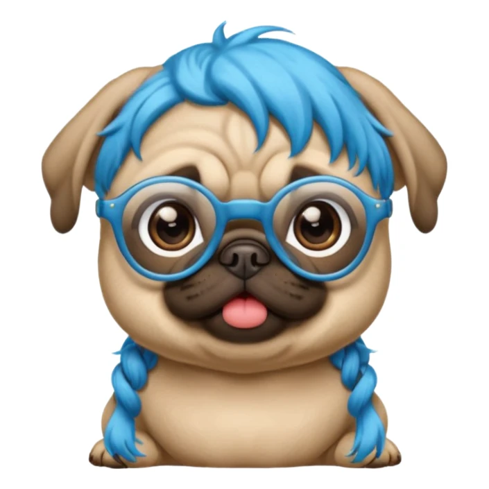 long blue haired baby pug wearing glassess sticker