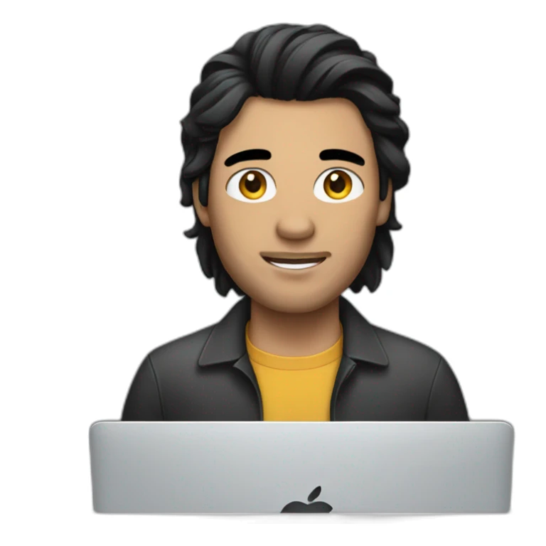 men with black hair working on a mac sticker