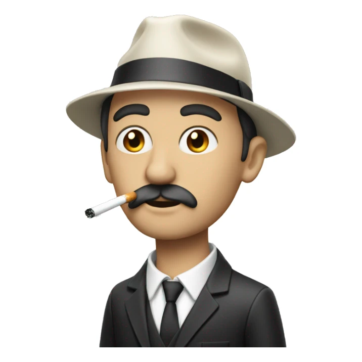 Thin white man with sharp chin and black fringe smoking a cigarette sticker