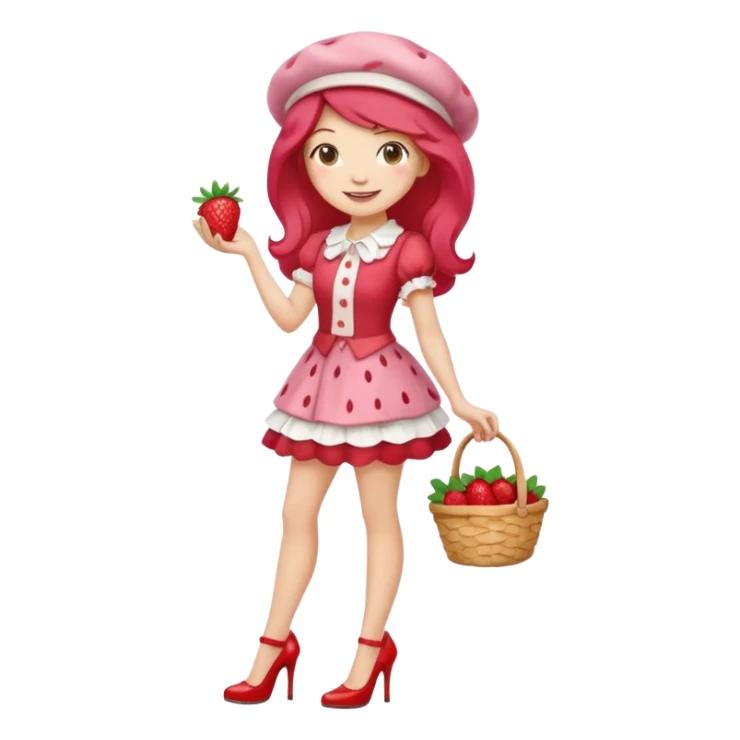 pretty and cute realistic modern day strawberry shortcake full body with high heels emoji sticker