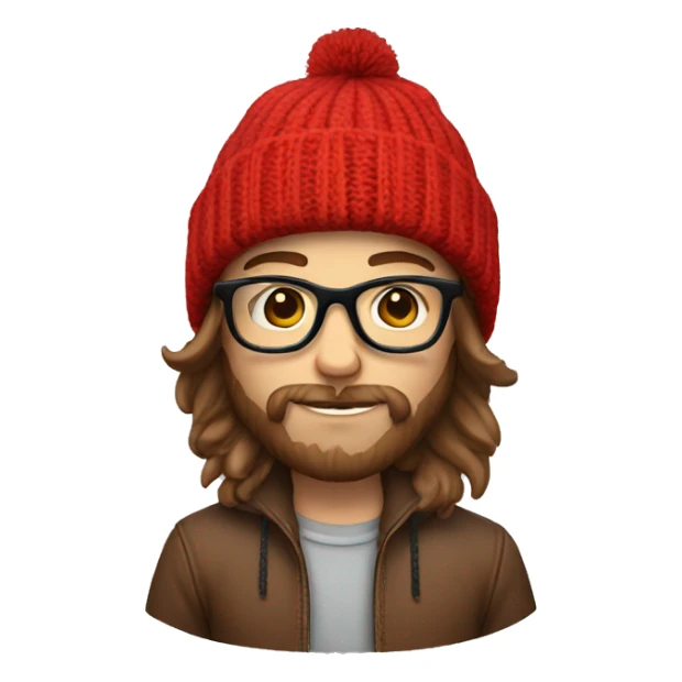 a hipster with brown hair, glasses, a beanie, with a red jacket on sticker