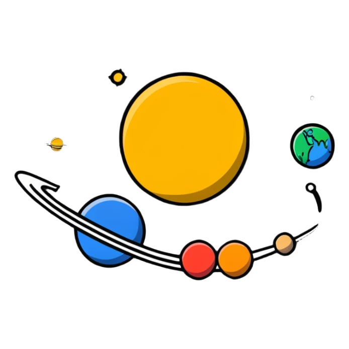 letter J as the sun with planets in orbit around it sticker