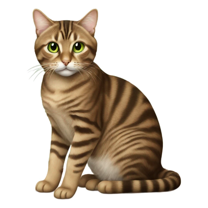 Brown tabby cat with green eyes sitting on a table sticker