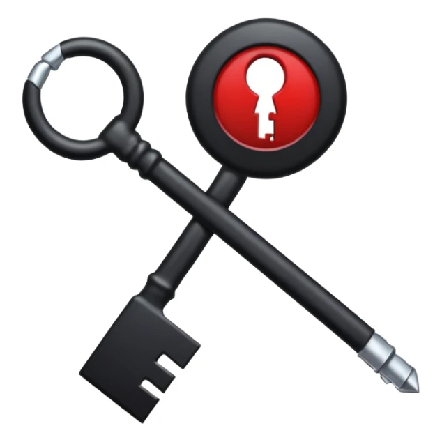 iOS sticker, dark key, black metal, red hole, minimal sticker