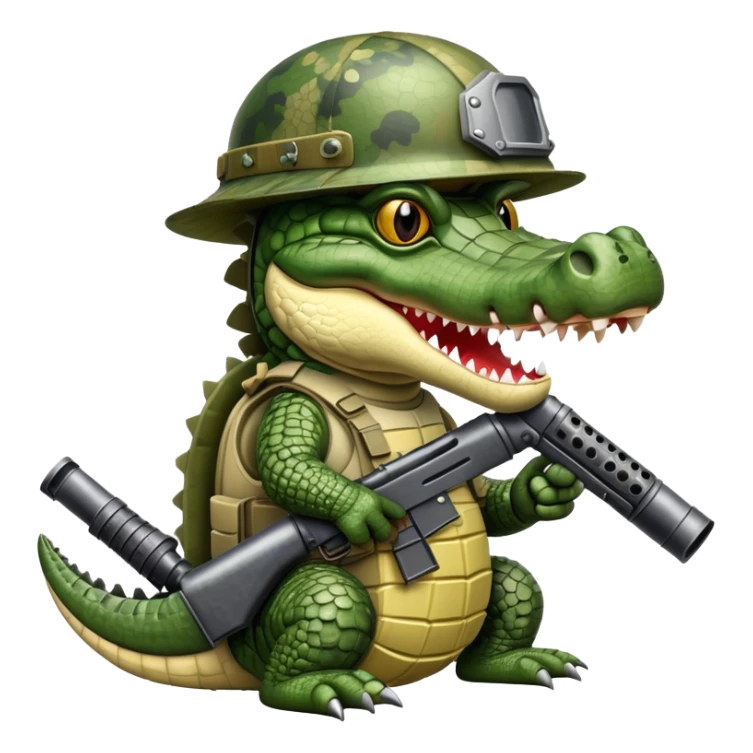 Crocodile with military helmet and artillery weapons sticker