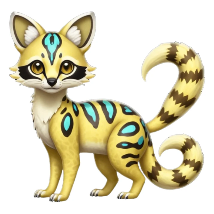 Rare realistic shiny warm-colored lush tropical exotic cute epic pretty beautiful handsome gorgeous aesthetic colorful vibrant Vernid-Protogen-Primagen-Wickerbeast-Genet-Trico-species-Fakemon-hybrid-creature by LiLaiRa, beautiful intricate markings, full body sticker