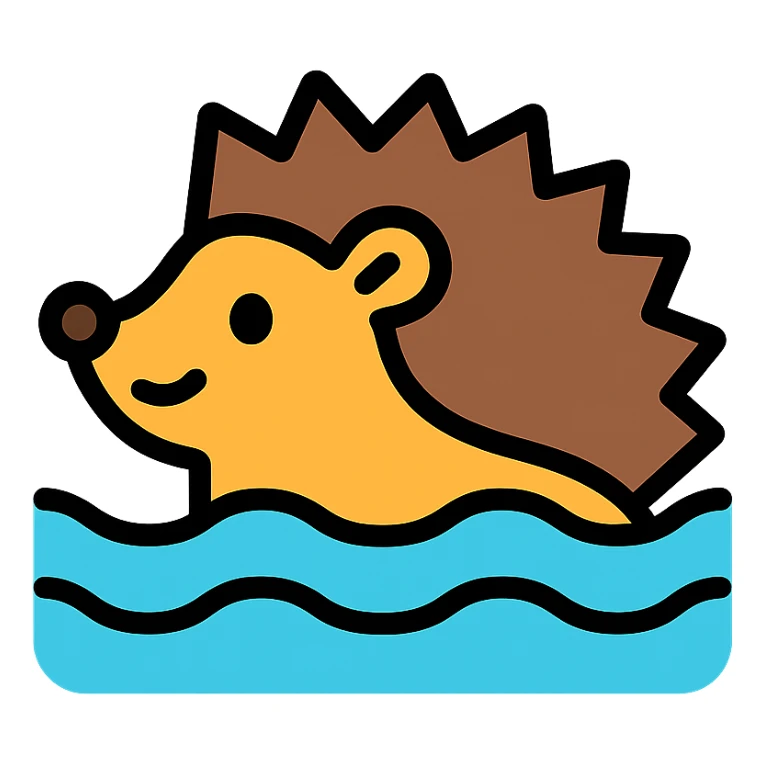 color outline icon of a hedgehog floating on water sticker