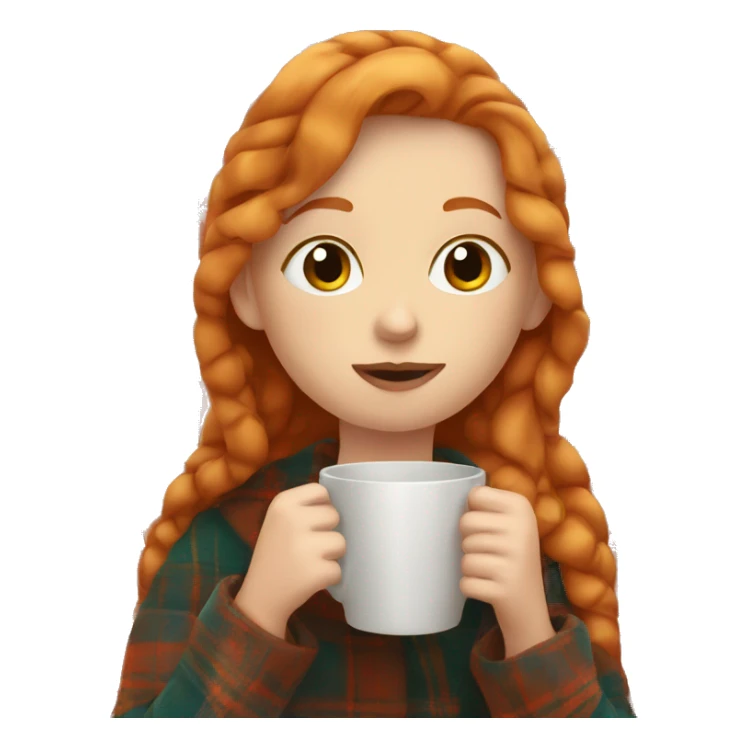 Ginger girl in plaid blanket sipping coffee sticker